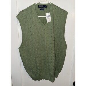 New NWT Polo Ralph Lauren Mens 2XL Green Cotton Knit Vest